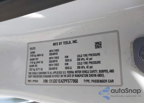 2023 Tesla Model 3 Rear-Wheel Drive из США, поврежденный, VIN 5YJ3E1EA2PF577968